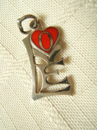Vintage Sterling Silver Charm Love With Red Enamel Heart
