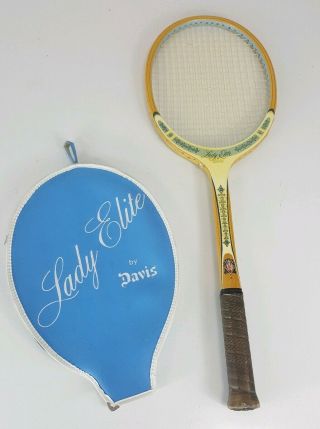 Vintage Tad Davis Lady Elite Wood Tennis Racket With Cover