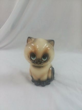 Vintage Ceramic,  Siamese Cat Piggy Bank.  Numbered Bk778