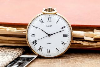 Ussr Vintage Luch Gold Plated Russian Soviet Pocket Watch
