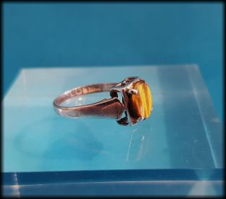 Vintage 925 Solid Sterling Silver And Tigers Eye Ring - Hallmarked 1978