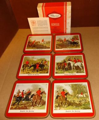 Vintage Set (6) Pimpernel Coasters Hunting Red Horses So11