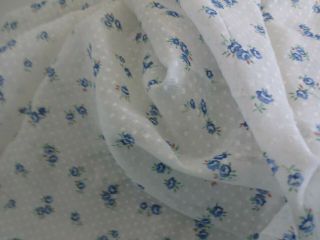Vintage Swiss Dot Flocked Tiny Blue Roses Semi Sheer Fabric Doll Dress Fabric 2