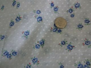 Vintage Swiss Dot Flocked Tiny Blue Roses Semi Sheer Fabric Doll Dress Fabric 4