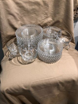 Vintage Set Of 12 Imperial Candlewick 7” Dessert Plate Clear With Cups & Saucers