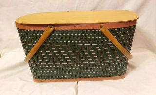 Vintage Hawkeye Burlington Green Woven Picnic Basket