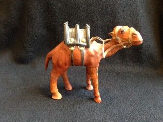 Vintage Leather Wrapped Camel Figurine With Saddle 6.  25 "