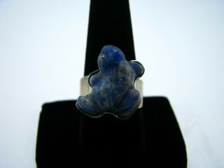 Vintage Sajen Blue Carved Sodalite Frog Band Ring Sterling Silver Size 10