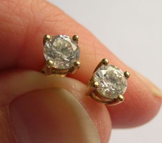 Small Sparkling Vintage 9ct Yellow Gold Clear Crystal Earrings - 4mm Studs - Vgc