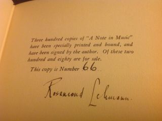 A Note In Music By Rosamond Lehmann - First Edition - 1930