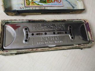 Vintage Hohner Harmonica,  The Echo Harp Bell Metal Reeds,  5 Point Star,  Pre War