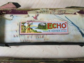 VINTAGE HOHNER HARMONICA,  THE ECHO HARP BELL METAL REEDS,  5 POINT STAR,  PRE WAR 4