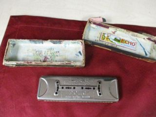 VINTAGE HOHNER HARMONICA,  THE ECHO HARP BELL METAL REEDS,  5 POINT STAR,  PRE WAR 5
