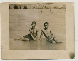 Gay Int Vintage Photo Affectionate Handsome Guys Boys Bulge 1930 Buddy Swimsuit
