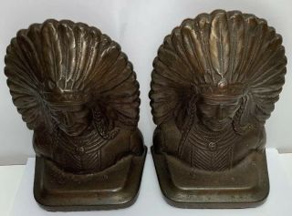 Vintage Solid BRASS Native American Indian Chief Head Book Ends Or Door Stopper 2