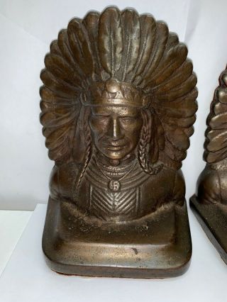 Vintage Solid BRASS Native American Indian Chief Head Book Ends Or Door Stopper 3