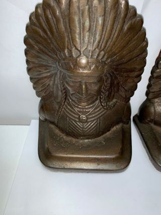 Vintage Solid BRASS Native American Indian Chief Head Book Ends Or Door Stopper 4