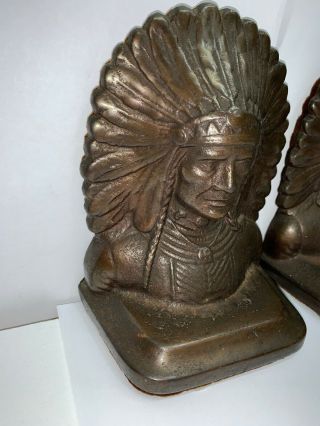 Vintage Solid BRASS Native American Indian Chief Head Book Ends Or Door Stopper 5