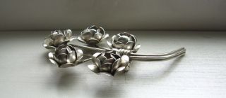 Vintage Coro Craft Sterling Silver 5 Rose Flower Bouquet Brooch Pin 20.  9 Grams 3