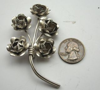 Vintage Coro Craft Sterling Silver 5 Rose Flower Bouquet Brooch Pin 20.  9 Grams 4