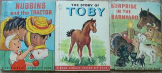 3 Vintage Rand Mcnally Jr Elf Books Story Of Toby,  Nubbins And The Tractor,