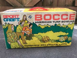 Vintage Bocce Ball Set Lawn Bowling Game Made In Italy Sport Craft