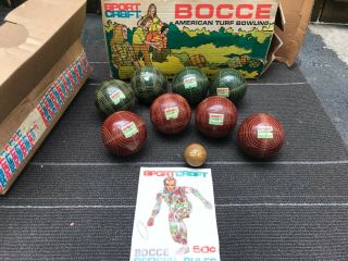 Vintage Bocce Ball Set Lawn Bowling Game Made in Italy Sport Craft 8