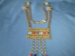 Vintage Signed PAULINE RADER Gold - Tone Metal Cabochon & Bead Pendant Necklace 4