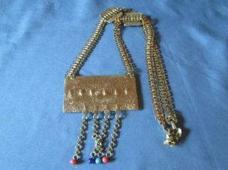 Vintage Signed PAULINE RADER Gold - Tone Metal Cabochon & Bead Pendant Necklace 5