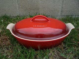 Vintage Le Creuset 15 - 22 15 " Roasting Pan Roaster Casserole Cookware Cherry Red