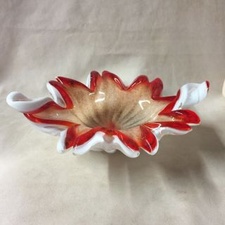 Vintage Murano Art Glass White/ Red/ Gold Fleck Dish/ Bowl 2