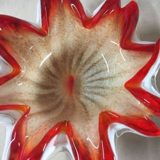 Vintage Murano Art Glass White/ Red/ Gold Fleck Dish/ Bowl 3
