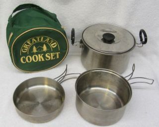5 Pc Greatland Cook Set Boy Scout Camping Vtg Picnic Stock Kettle Fry Pan Pot