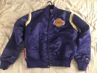Vintage Starter Nba La Los Angeles Lakers Nylon Satin Bomber Jacket Purple Sz Xl