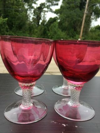 set of 4 vintage George Borgfeldt water goblets Lisa cranberry 3