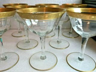 Vintage Tiffin Minton Gold Encrusted Optic Panel Sherbets (8) 6 Oz Champagne