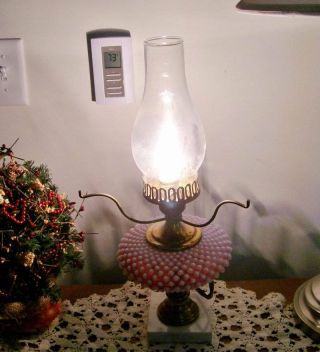 VTG FENTON Cranberry Opalescent Hobnail Gone With the Wind GWTW Lamp Base Only 3