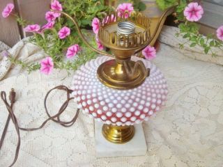 VTG FENTON Cranberry Opalescent Hobnail Gone With the Wind GWTW Lamp Base Only 5