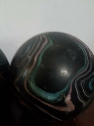 Vintage High Skore Black Swirl Duckpin Bowling Balls Set Pair 3.  5 lbs.  Each 5