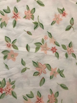 Vintage Pottery Barn Kids Floral Queen Bed Flat Sheet White Peach Flowers Green 2