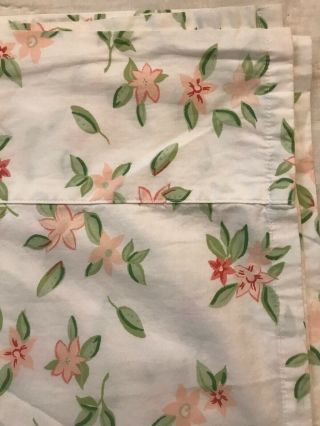 Vintage Pottery Barn Kids Floral Queen Bed Flat Sheet White Peach Flowers Green 4