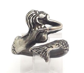 Vintage Mermaid Design Wrap Band Sterling Silver 925 Ring 6g Sz6.  5 M7433