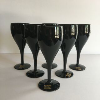 Vintage Mikasa Elegance Black Crystal Wine Glasses Set Of 6 Labels