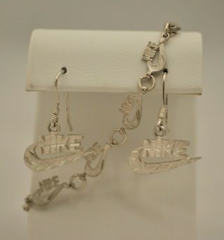 Vintage Nike Logo 925 Sterling Silver Bracelet & Earring Set A - 703