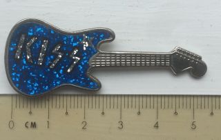 Vtg Kiss Band Guitar Shaped Pin Badge Heavy Metal Rock