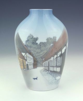 Vintage Bing & Grondahl Copenhagen Porcelain - Village Scene Vase - Lovely