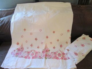 Vintage Floral Lady Pepperell Flat & Fitted Sheet Pink White Shabby Chic Cottage