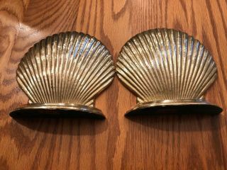 Seashell Bookends Vintage Solid Brass Leonard Silver Mfg Co.  Decor