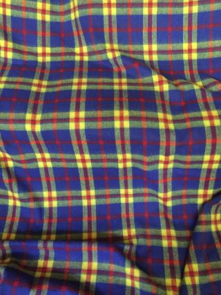 Vtg Retro 70 ' s Red Yellow Blue Plaid Thermal Woven Acrylic Blanket 69 