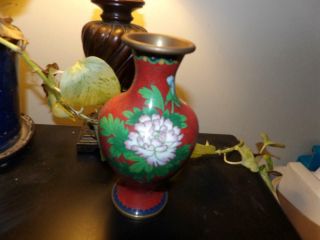 Vtg Jingfa Asian Chinese Cloisonne Enamel Brass Vase With Org.  Sticker Estate
